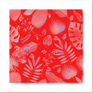 Red hawaiian tropical pattern Posters and Art